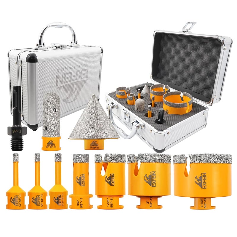 EXFEIN Daimond Tile Hole Saw Kit 10pcs - Diamond Core Drill Bits Set 6/6/8/19/35/50/65mm for Tile Porcelain Marble with 20mm Diamond Finger Bit and 50mm Chamfer Bit Trimming Holes & SDS Adapter - Image 1